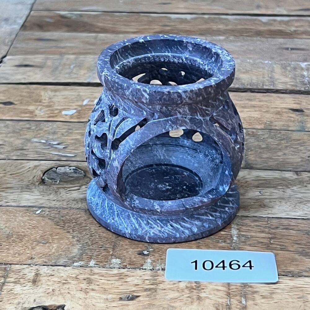 Soapstone Hand Carved Tea Light Holder 3.5" Oil Burner - Picture 9 of 9